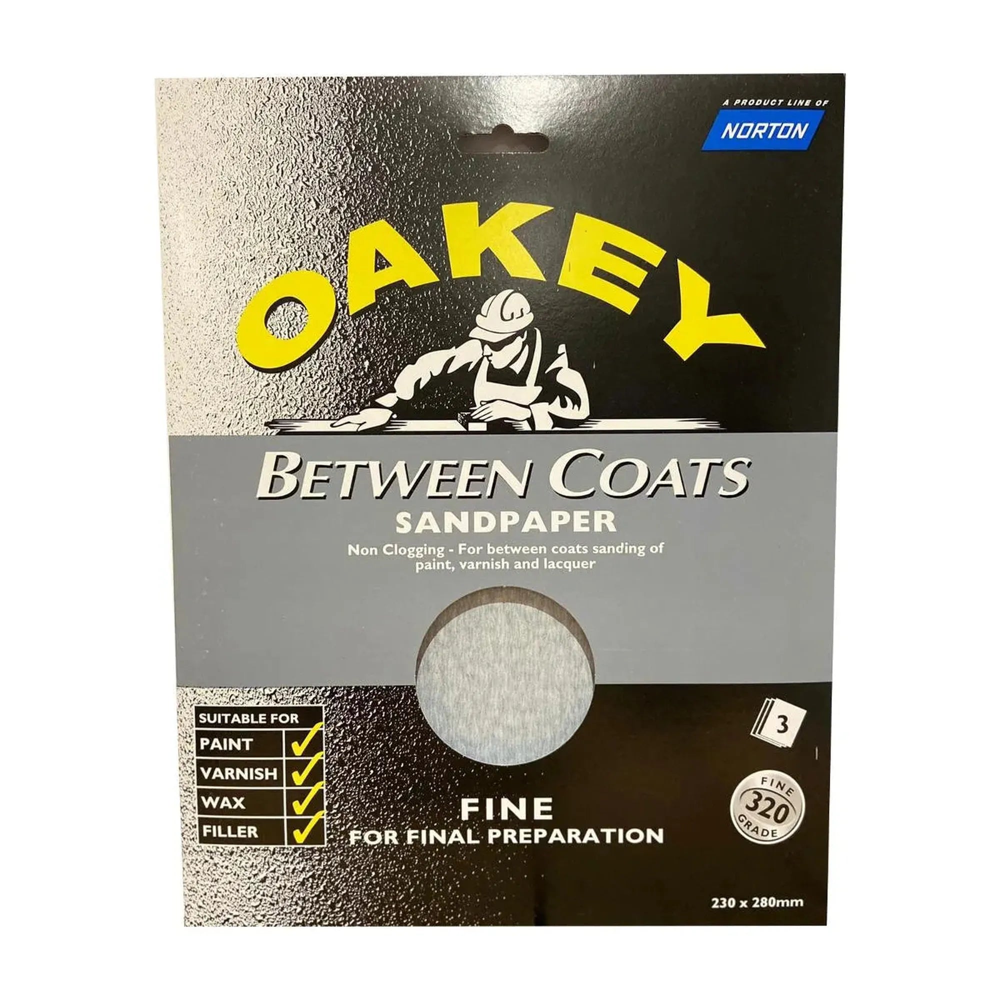 Oakey Fine Grade 320 Wood Carving Sandpaper (3 Pack)