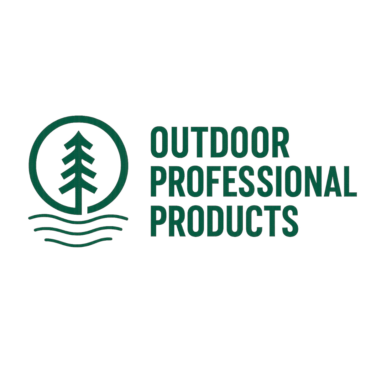 Logo of Outdoor Professional Products with a tree icon on a white background