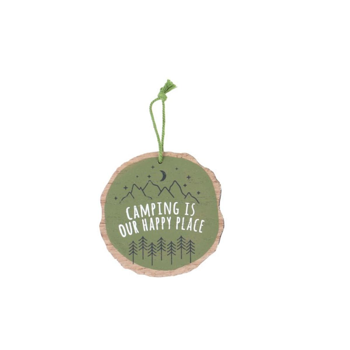 Happy Camper Camping Is Our Happy Place Wood-Slice Effect Hanging Sign