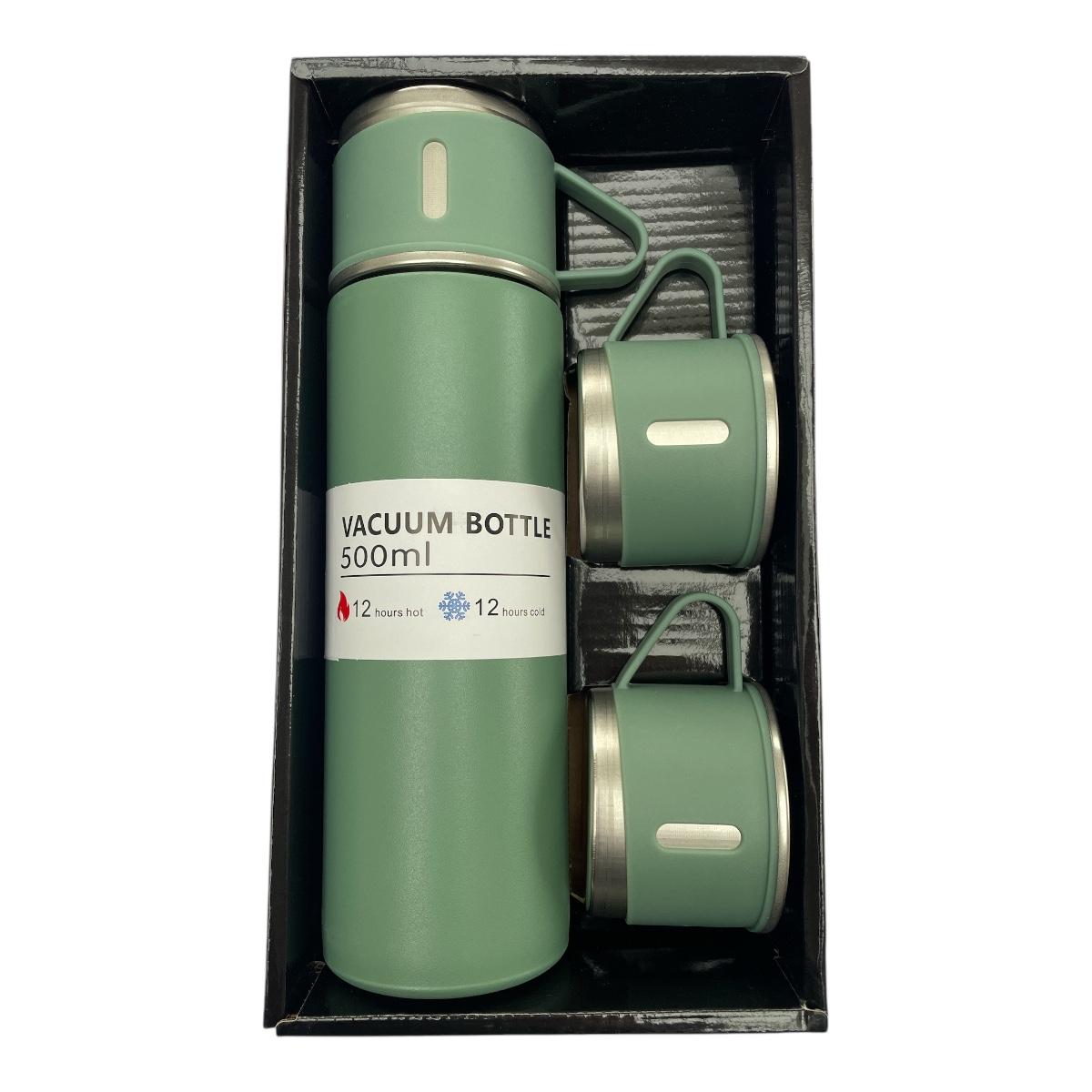 CEuk Vacuum Insulated Stainless Steel Flask Set Bottle 500ml and Cups Outdoor Green Set