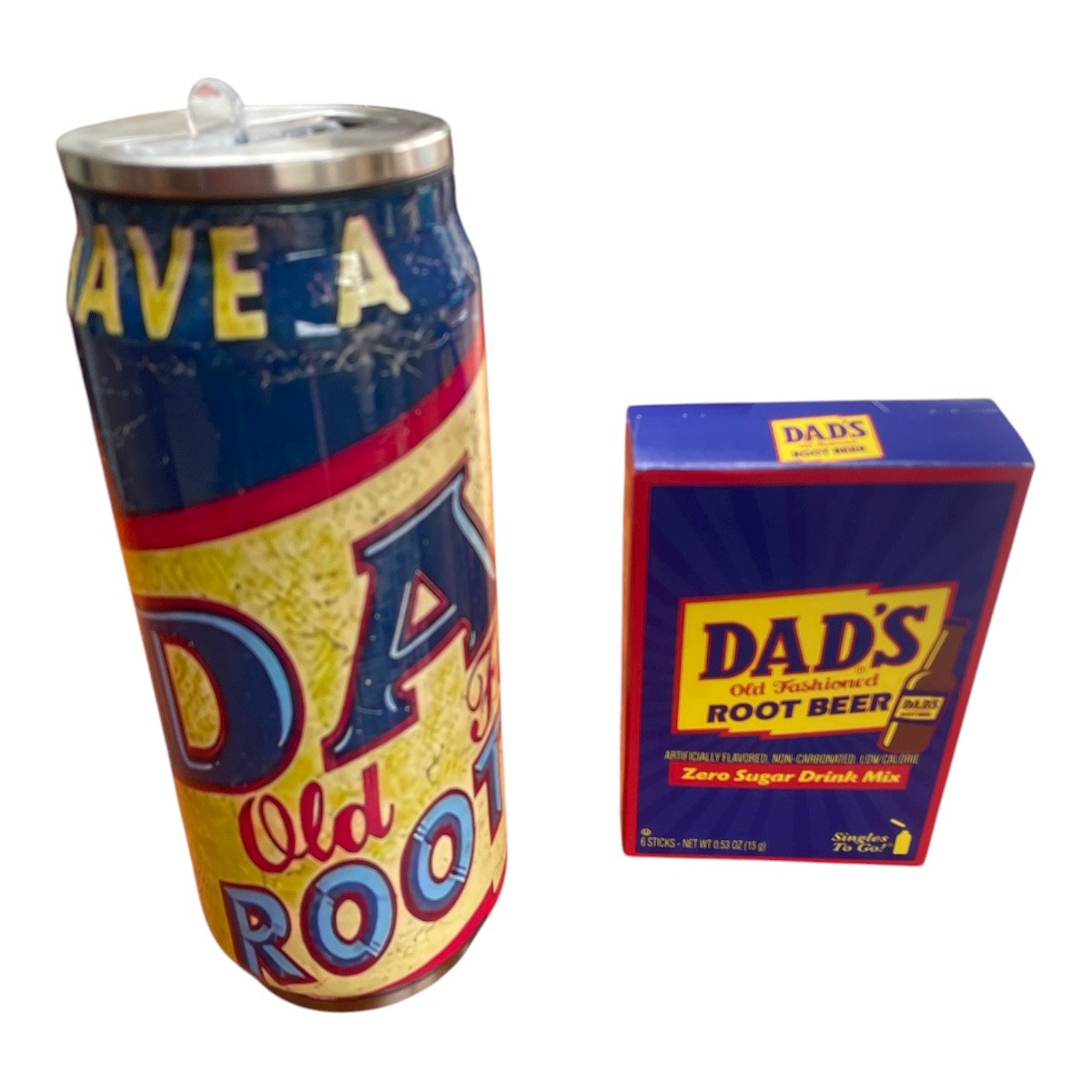 Dads Root Beer Stainless Steel Tumble and Root Beer Singles-to-go sachets Close