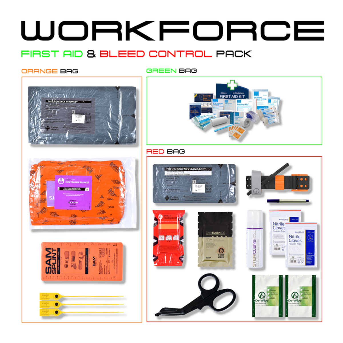 Stein WORKFORCE First Aid and Bleed Control Trauma Kit Contents