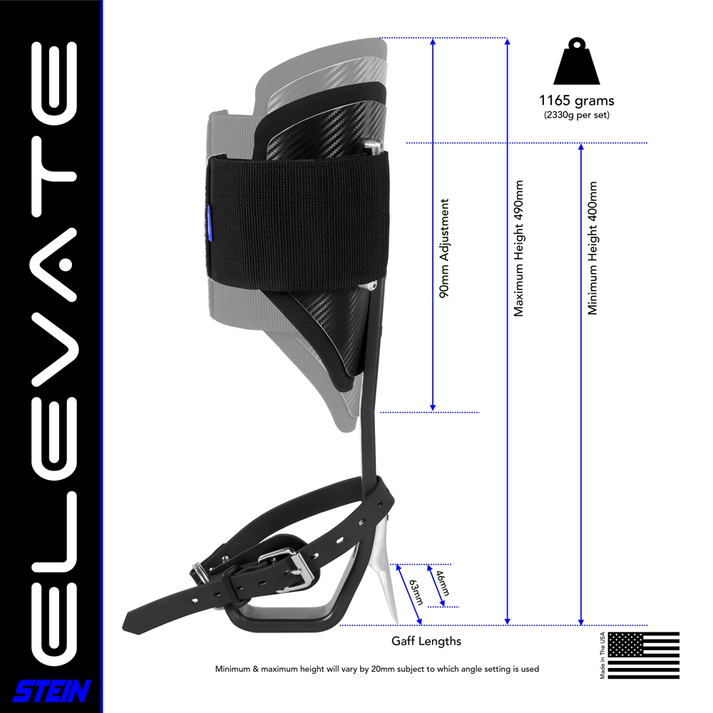Stein ELEVATE Climbing Spikes Kit - Fitted with 67mm Gaffs & Velcro Pads - Black hi