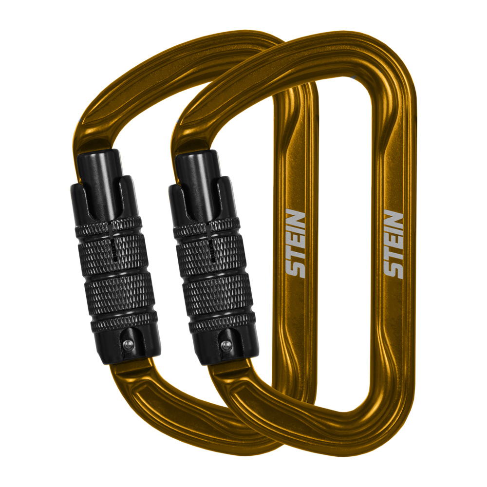 Stein Secura D 3 Way Carabiner - Gold - Twin Pack