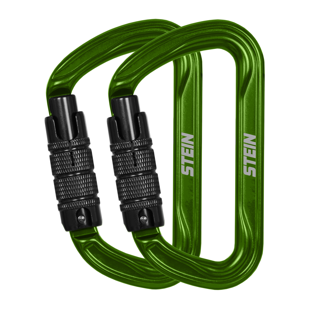 Stein Secura D 3 Way Carabiner - Green - Twin Pack