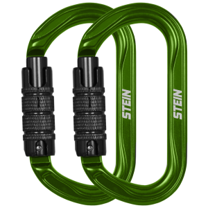 Stein Secura OVAL 3 Way Carabiner - Green - Twin Pack