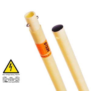 STEIN UTILITY Poles are individually hand crafted in the UK to STEIN exact specification. Base Pole - This pole is the same as the Mid-Pole but with a Cap on the base Manufactured using a high-quality bias woven glass fibre fabric impregnated with proprietary epoxy resin produces a tube with high axial/hoop stiffness and strength. This combination gives excellent electrical insulation and dielectric properties with high mechanical and corrosion resistance. A number of poles can be attached to make up a longer length pole. Each pole is precision machined for rigidity and joint accuracy minimising flexure of the pole assembly (no metal joint fittings). Each section is fitted with a specially manufactured UK designed Stainless Steel one-piece spring button clip. For simplicity of use all the poles are designed to be used for either extending or as the top pole - no special poles are required. The specially designed VIELE Tool Adaptor accommodates all the tool attachments. Specification: Working Length: 1220mm Overhall Length: 1270mm Diameter: 40mm Wall Thickness: 2.4mm Weight: 685g Tube Internal: Hollow Attachment: Stainless Steel one-piece spring button clip Rating: Max Voltage Rating 75kV/ft- Batch tested for electrical insulation* Identification: Individually Serial Numbered Warning* Danger of Electrocution - Max Voltage Rating 75kV/ft Only to be use by Trained Professionals Direct contact with live power lines may result in severe injury or death. DO NOT use as a Hot Stick. DO NOT use in weather conditions where there is a high risk of lightning strikes. Always use the correct personal protection when using this device. A strict regime of cleaning and polishing will help maintain the electrical insulating properties of this product This product requires a full inspection on a regular basis. Only ever attach STEIN approved equipment to this pole. Stein Utility EPR Replacement Pole 120cm – Base Pole