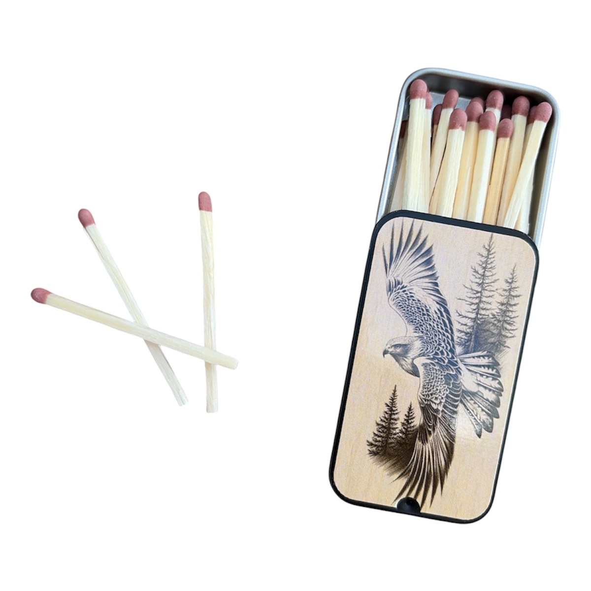 CEuk Eagle Vintage Matchbox Tin & 30 Matches Open