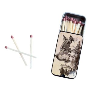 CEuk Lone Wolf Vintage Matchbox Tin & 30 Matches Open