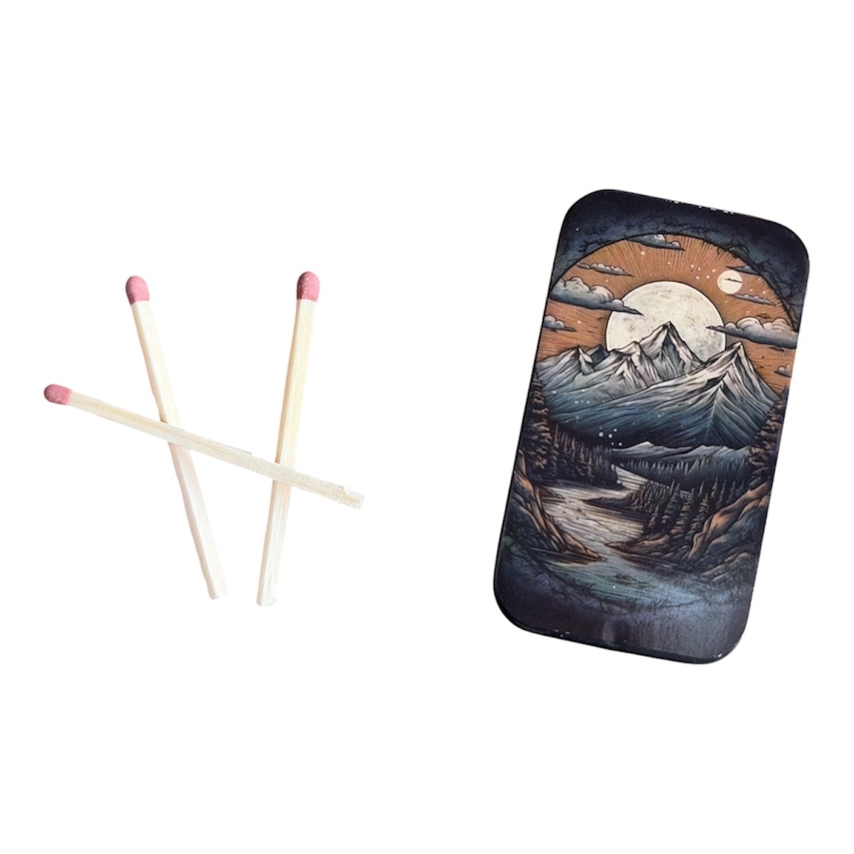 CEuk Mountain Peaks Vintage Matchbox Tin & 30 Matches