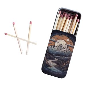 CEuk Mountain Peaks Vintage Matchbox Tin & 30 Matches Open