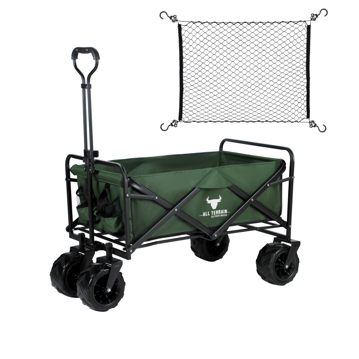 Bull All Terrain Outdoor Folding Wagon Green Free Cargo Net