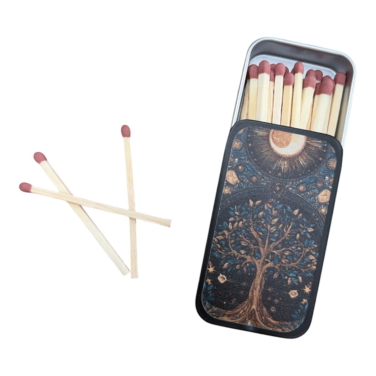 CEuk Tree Of Life Vintage Matchbox Tin & 30 Matches Open